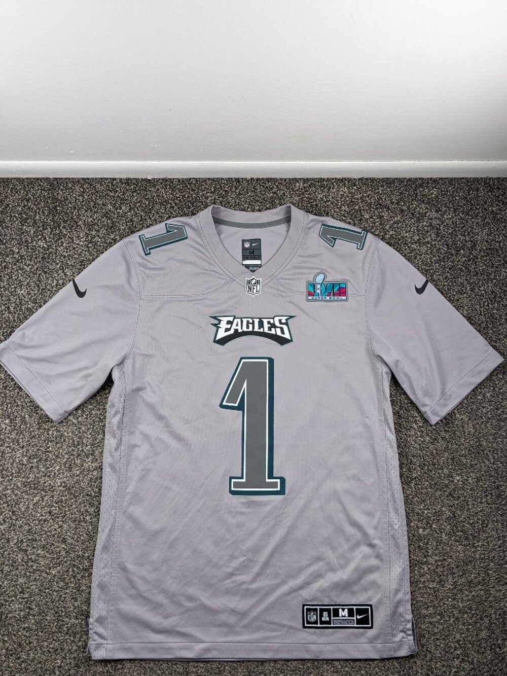 Philadelphia Eagles Jalen Hurts Jersey Nike Super Bowl LVII Gray Mens Medium